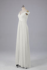 Elegante chiffon van de schouder open achteren lange bruidsmeisjekleding