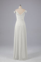 Elegante chiffon van de schouder open achteren lange bruidsmeisjekleding