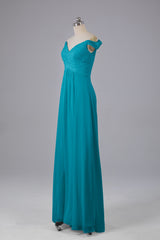 Elegante chiffon van de schouder open achteren lange bruidsmeisjekleding