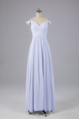 Elegante chiffon van de schouder open achteren lange bruidsmeisjekleding
