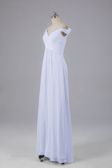 Elegante chiffon van de schouder open achteren lange bruidsmeisjekleding