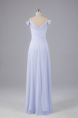 Elegante chiffon van de schouder open achteren lange bruidsmeisjekleding