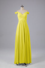Elegante chiffon van de schouder open achteren lange bruidsmeisjekleding