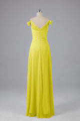 Elegante chiffon van de schouder open achteren lange bruidsmeisjekleding