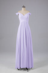 Elegante chiffon van de schouder open achteren lange bruidsmeisjekleding