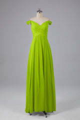 Elegante chiffon van de schouder open achteren lange bruidsmeisjekleding
