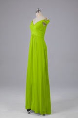 Elegante chiffon van de schouder open achteren lange bruidsmeisjekleding