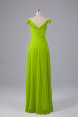 Elegante chiffon van de schouder open achteren lange bruidsmeisjekleding