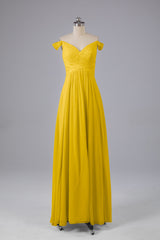 Elegante chiffon van de schouder open achteren lange bruidsmeisjekleding
