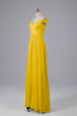 Elegante chiffon van de schouder open achteren lange bruidsmeisjekleding