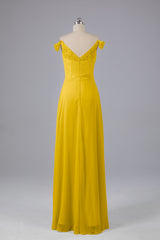 Elegante chiffon van de schouder open achteren lange bruidsmeisjekleding