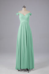 Elegante chiffon van de schouder open achteren lange bruidsmeisjekleding