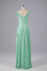 Elegante chiffon van de schouder open achteren lange bruidsmeisjekleding
