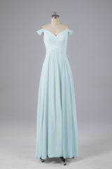 Elegante chiffon van de schouder open achteren lange bruidsmeisjekleding