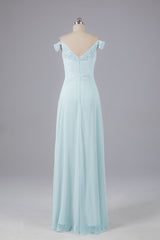 Elegante chiffon van de schouder open achteren lange bruidsmeisjekleding