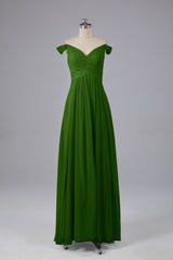 Elegante chiffon van de schouder open achteren lange bruidsmeisjekleding