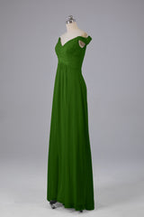 Elegante chiffon van de schouder open achteren lange bruidsmeisjekleding