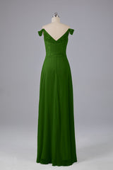 Elegante chiffon van de schouder open achteren lange bruidsmeisjekleding