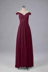 Elegante chiffon van de schouder open achteren lange bruidsmeisjekleding