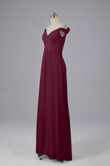 Elegante chiffon van de schouder open achteren lange bruidsmeisjekleding
