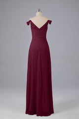 Elegante chiffon van de schouder open achteren lange bruidsmeisjekleding