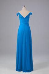 Elegante chiffon van de schouder open achteren lange bruidsmeisjekleding
