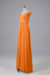 Elegante chiffon van de schouder open achteren lange bruidsmeisjekleding