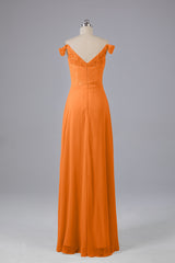 Elegante chiffon van de schouder open achteren lange bruidsmeisjekleding