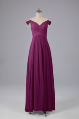 Elegante chiffon van de schouder open achteren lange bruidsmeisjekleding