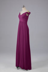 Elegante chiffon van de schouder open achteren lange bruidsmeisjekleding