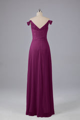 Elegante chiffon van de schouder open achteren lange bruidsmeisjekleding