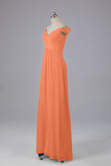 Elegante chiffon van de schouder open achteren lange bruidsmeisjekleding