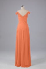 Elegante chiffon van de schouder open achteren lange bruidsmeisjekleding