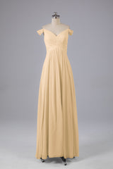 Elegante chiffon van de schouder open achteren lange bruidsmeisjekleding
