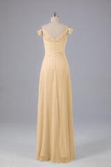 Elegante chiffon van de schouder open achteren lange bruidsmeisjekleding