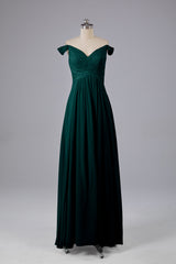 Elegante chiffon van de schouder open achteren lange bruidsmeisjekleding