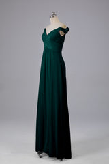 Elegante chiffon van de schouder open achteren lange bruidsmeisjekleding