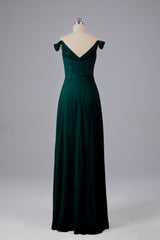 Elegante chiffon van de schouder open achteren lange bruidsmeisjekleding