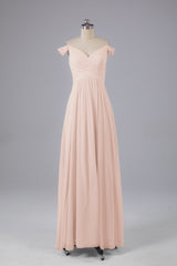 Elegante chiffon van de schouder open achteren lange bruidsmeisjekleding