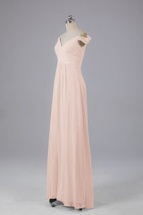 Elegante chiffon van de schouder open achteren lange bruidsmeisjekleding