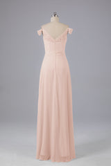 Elegante chiffon van de schouder open achteren lange bruidsmeisjekleding