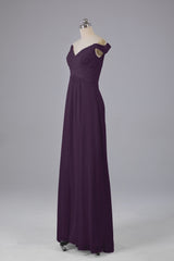 Elegante chiffon van de schouder open achteren lange bruidsmeisjekleding