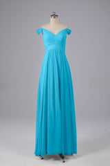 Elegante chiffon van de schouder open achteren lange bruidsmeisjekleding