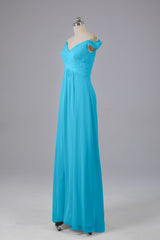 Elegante chiffon van de schouder open achteren lange bruidsmeisjekleding