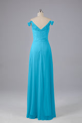 Elegante chiffon van de schouder open achteren lange bruidsmeisjekleding