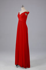 Elegante chiffon van de schouder open achteren lange bruidsmeisjekleding