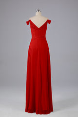 Elegante chiffon van de schouder open achteren lange bruidsmeisjekleding