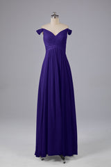 Elegante chiffon van de schouder open achteren lange bruidsmeisjekleding