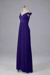 Elegante chiffon van de schouder open achteren lange bruidsmeisjekleding
