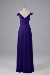 Elegante chiffon van de schouder open achteren lange bruidsmeisjekleding